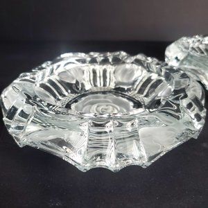 MCM Large Luxe Crystal Cigar Ashtray Cut Glass w/ Centric Frosted Rose & Buds